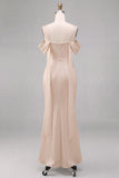 Light Champagne Satin Mermaid Long Wedding Guest Dress