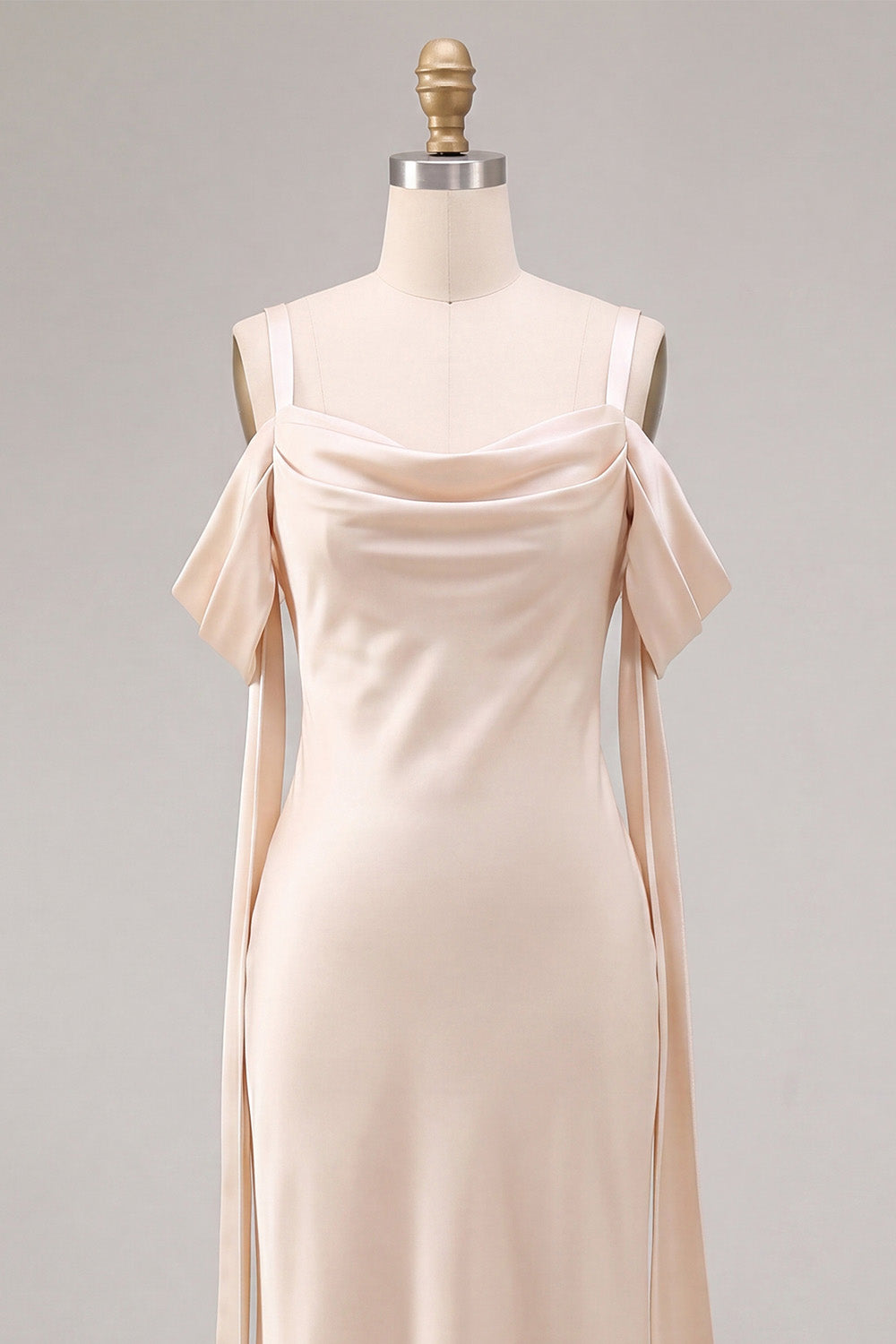 Light Champagne Satin Mermaid Long Wedding Guest Dress