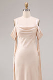 Light Champagne Satin Mermaid Long Wedding Guest Dress