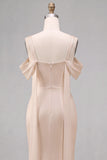 Light Champagne Satin Mermaid Long Wedding Guest Dress