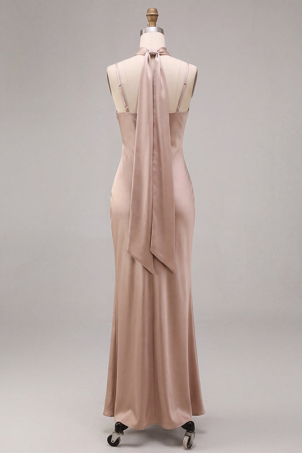 Dusty Rose Satin Mermaid Long Wedding Guest Dress with Neck Scarf
