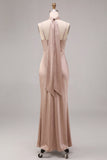 Dusty Rose Satin Mermaid Long Wedding Guest Dress with Neck Scarf