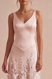 Sparkly Floral Pink Beaded A-Line Maxi Wedding Guest Dress
