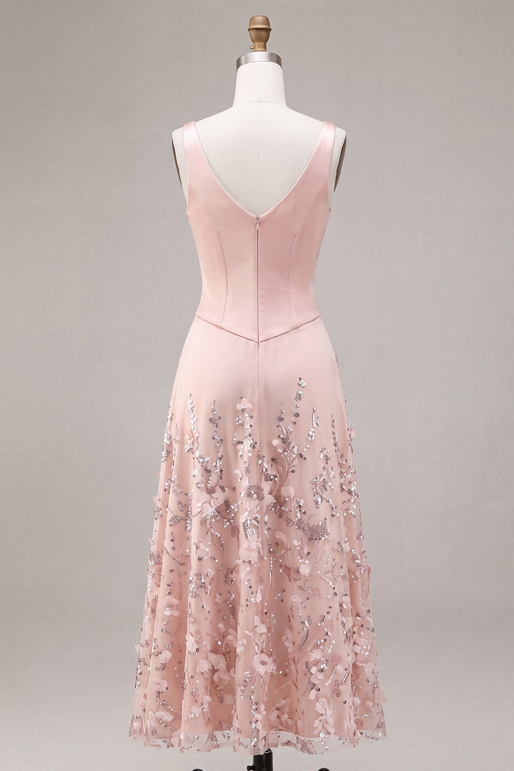 Sparkly Floral Pink Beaded A-Line Maxi Wedding Guest Dress