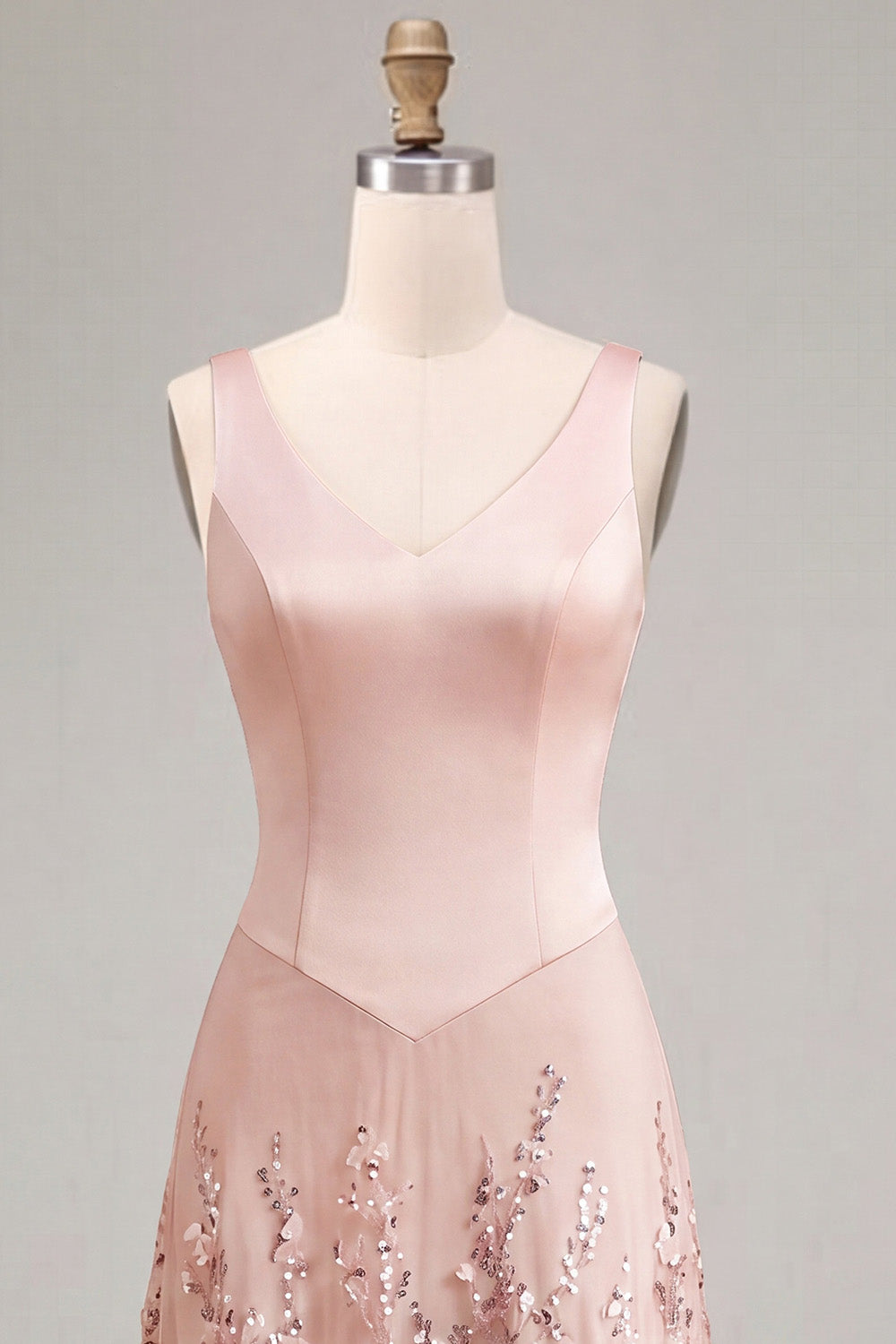 Sparkly Floral Pink Beaded A-Line Maxi Wedding Guest Dress