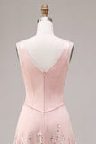 Sparkly Floral Pink Beaded A-Line Maxi Wedding Guest Dress