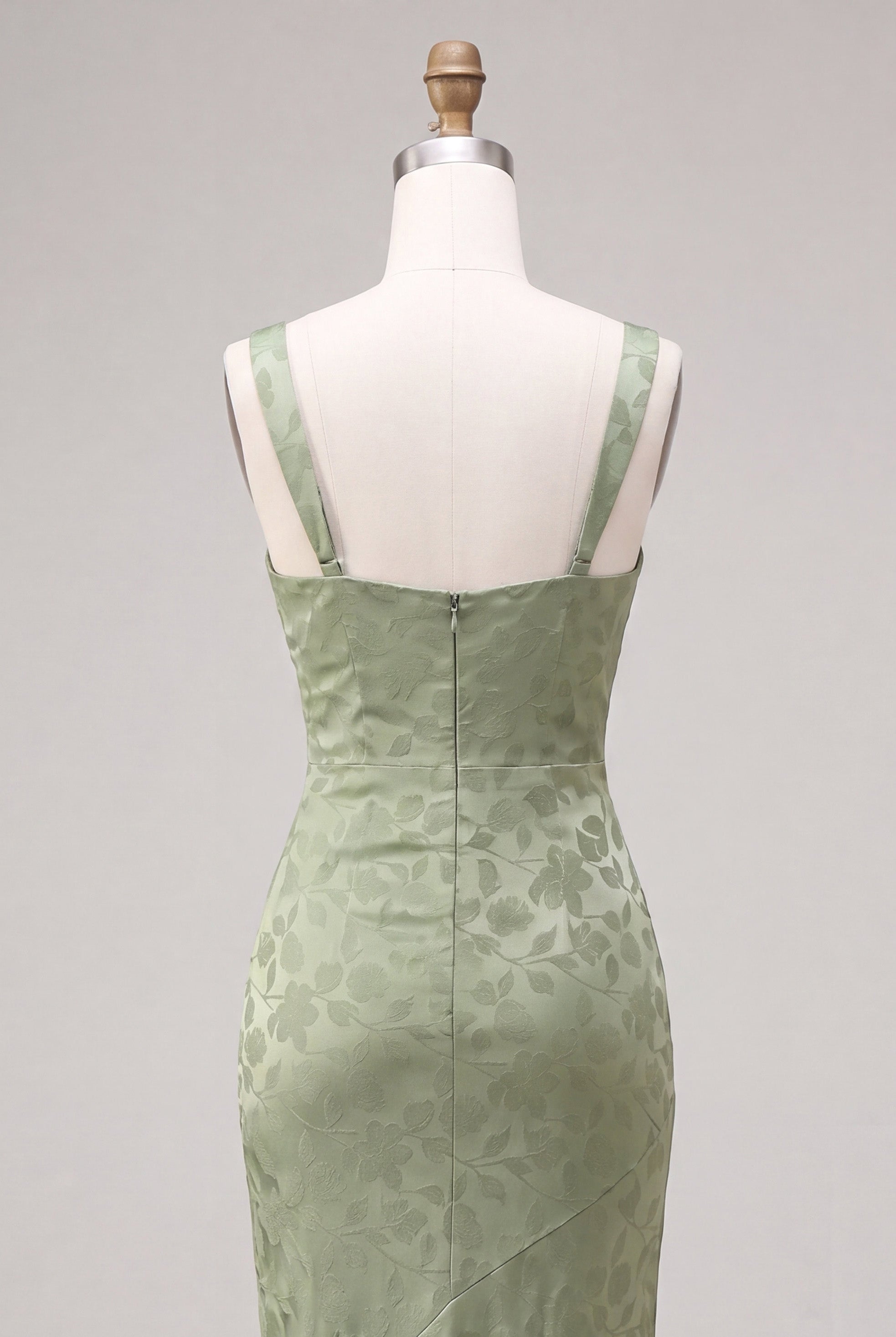 Floral Light Green Ruched Mermaid Maxi Wedding Guest Dress