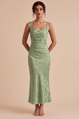 Floral Light Green Ruched Mermaid Maxi Wedding Guest Dress