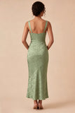 Floral Light Green Ruched Mermaid Maxi Wedding Guest Dress