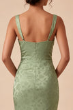 Floral Light Green Ruched Mermaid Maxi Wedding Guest Dress
