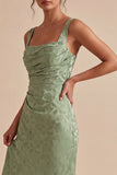 Floral Light Green Ruched Mermaid Maxi Wedding Guest Dress