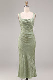 Floral Light Green Ruched Mermaid Maxi Wedding Guest Dress