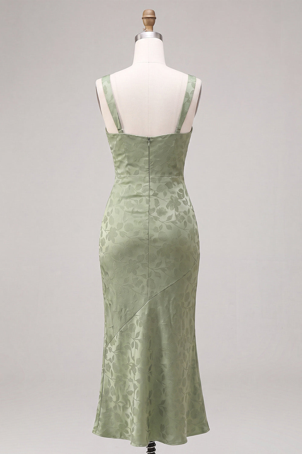 Floral Light Green Ruched Mermaid Maxi Wedding Guest Dress