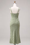 Floral Light Green Ruched Mermaid Maxi Wedding Guest Dress
