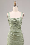 Floral Light Green Ruched Mermaid Maxi Wedding Guest Dress