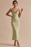 Light Green Satin Cowl Neck Mermaid Maxi Wedding Guest Dress