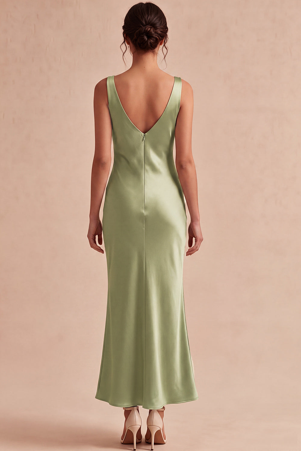 Zapakasa Women Light Green Mermaid Maxi Wedding Guest Dress Satin Cowl Neck Formal Dress