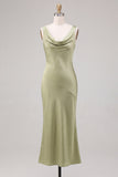 Light Green Satin Cowl Neck Mermaid Maxi Wedding Guest Dress