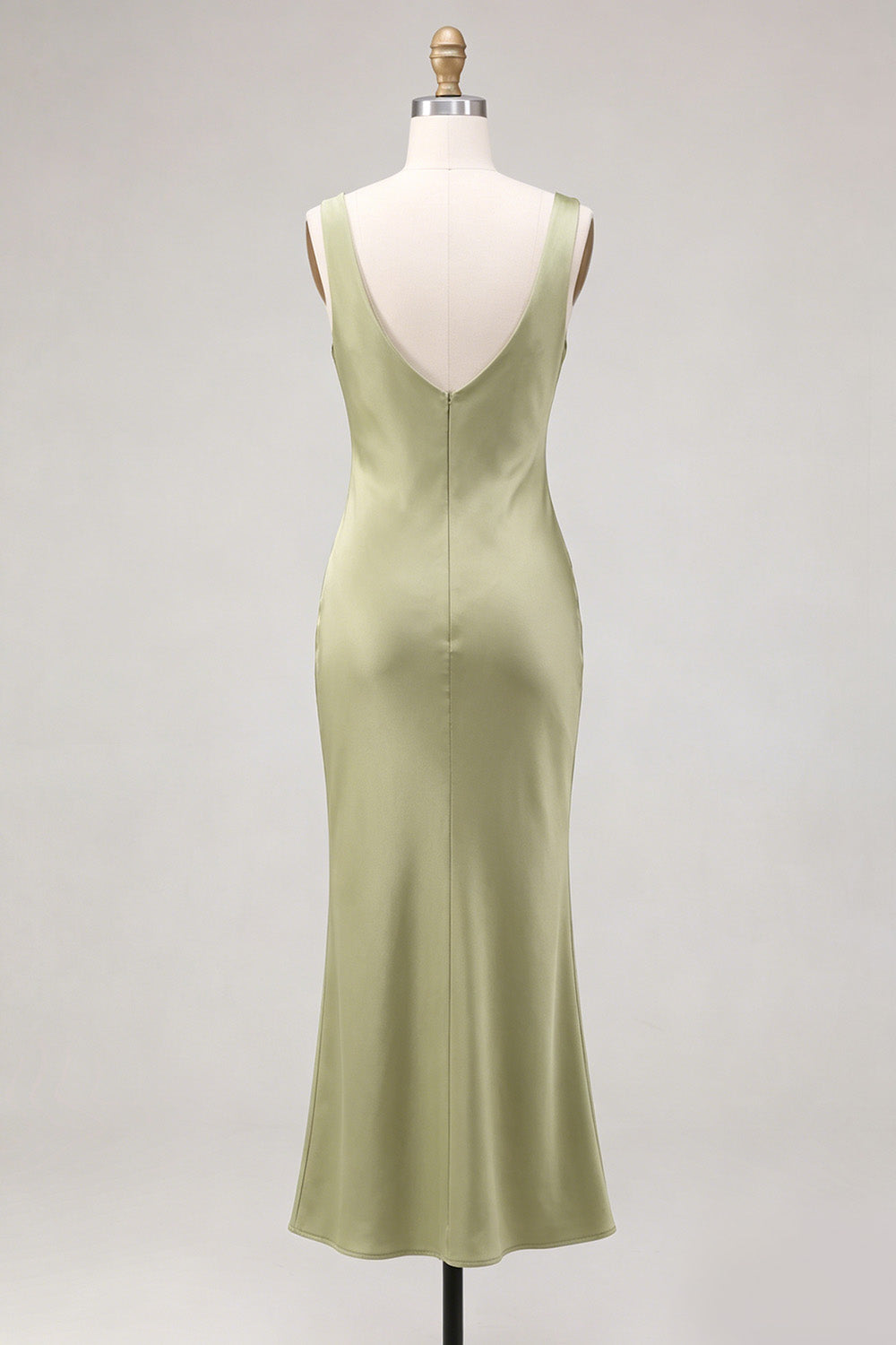 Light Green Satin Cowl Neck Mermaid Maxi Wedding Guest Dress