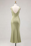Light Green Satin Cowl Neck Mermaid Maxi Wedding Guest Dress