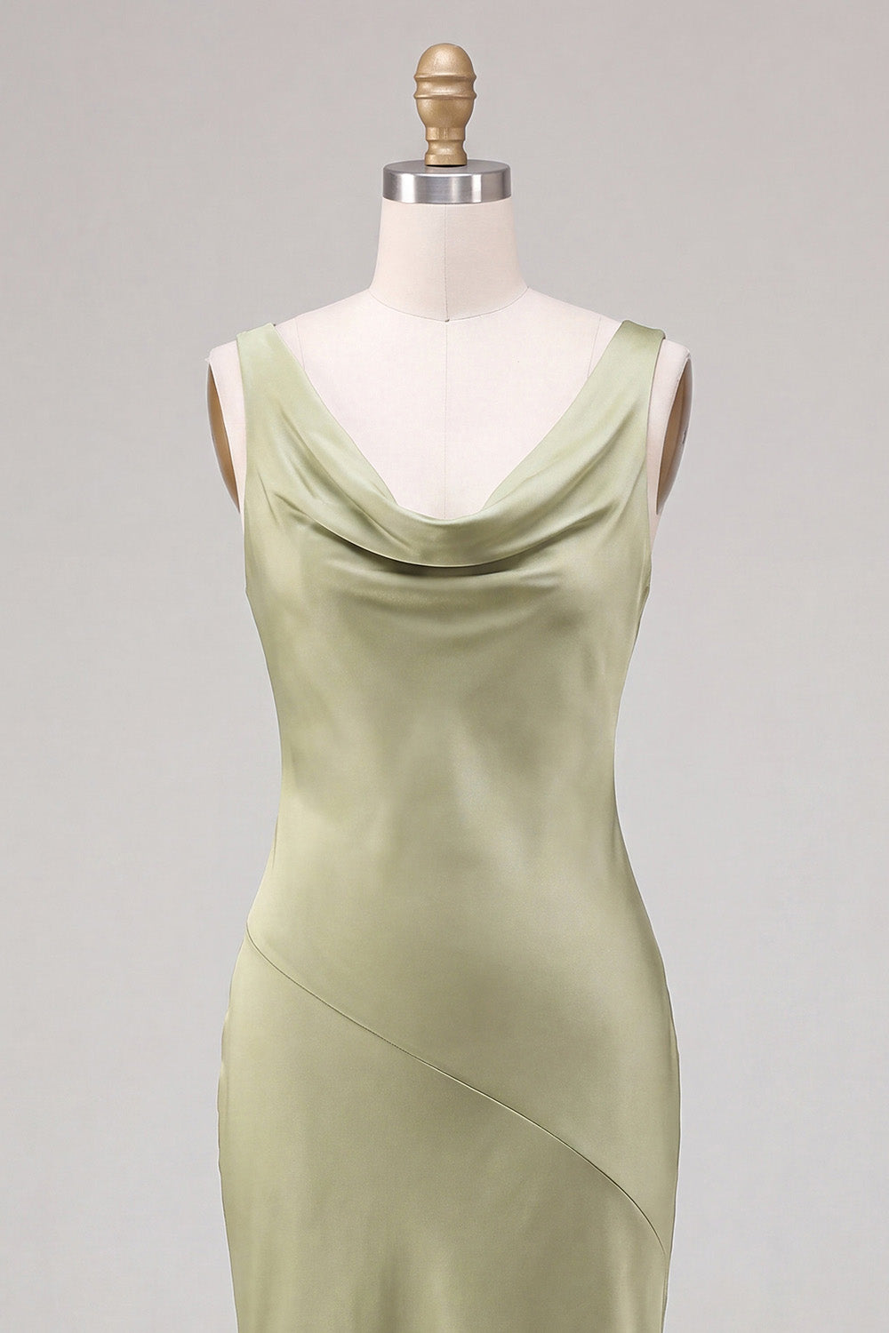 Light Green Satin Cowl Neck Mermaid Maxi Wedding Guest Dress