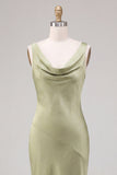 Light Green Satin Cowl Neck Mermaid Maxi Wedding Guest Dress