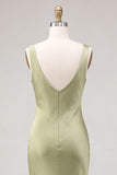 Light Green Satin Cowl Neck Mermaid Maxi Wedding Guest Dress