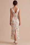 White Pink Flower Sequin Mermaid Long Wedding Guest Dress