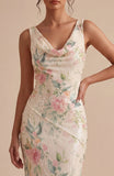 White Pink Flower Sequin Mermaid Long Wedding Guest Dress