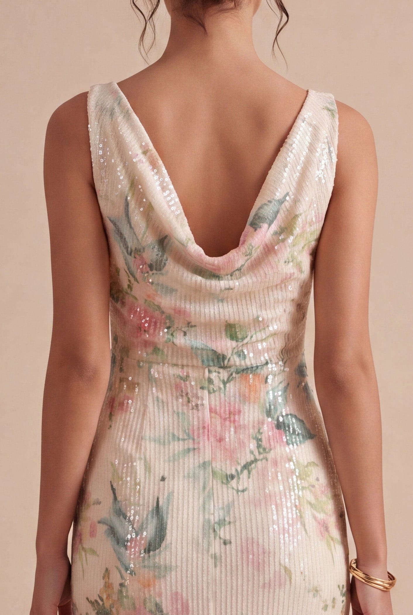 White Pink Flower Sequin Mermaid Long Wedding Guest Dress