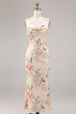 White Pink Flower Sequin Mermaid Long Wedding Guest Dress