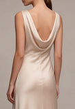 Simple Champagne Satin Cowl Neck Mermaid Long Wedding Guest Dress