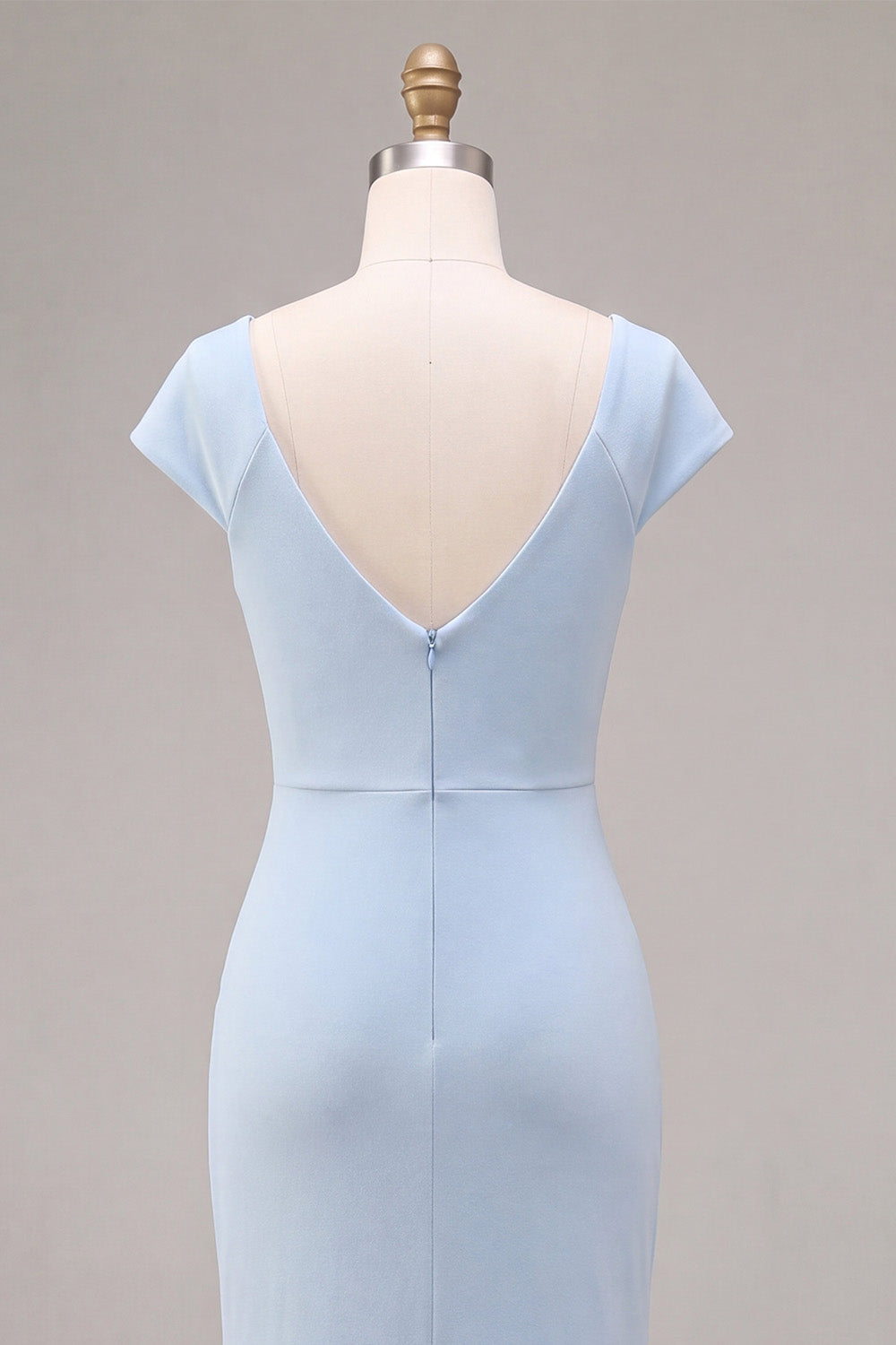 Sky Blue Ruched Mermaid Long Wedding Guest Dress with Sleeves