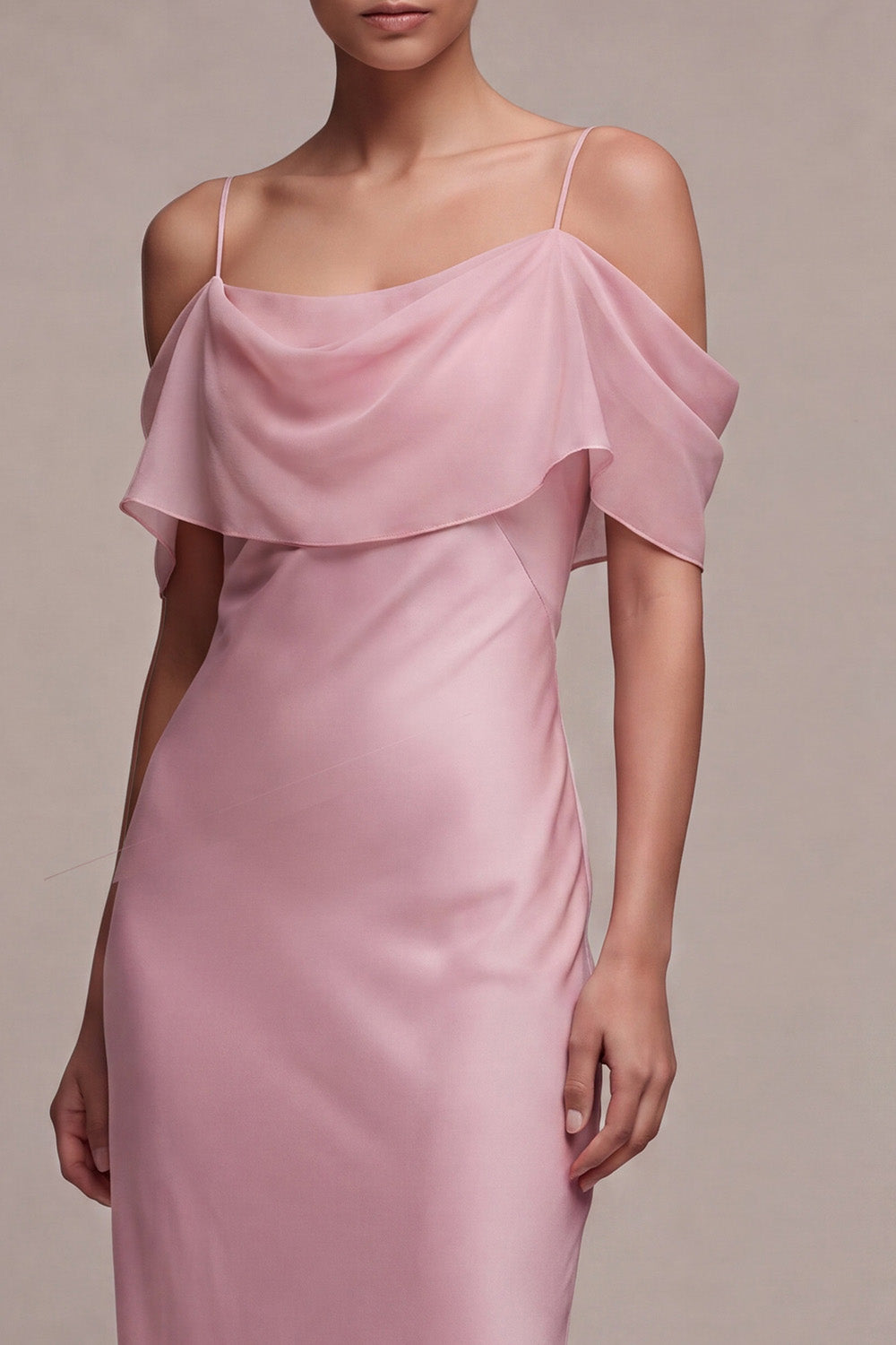 Dark Pink Chiffon Cold Shoulder Mermaid Long Wedding Guest Dress