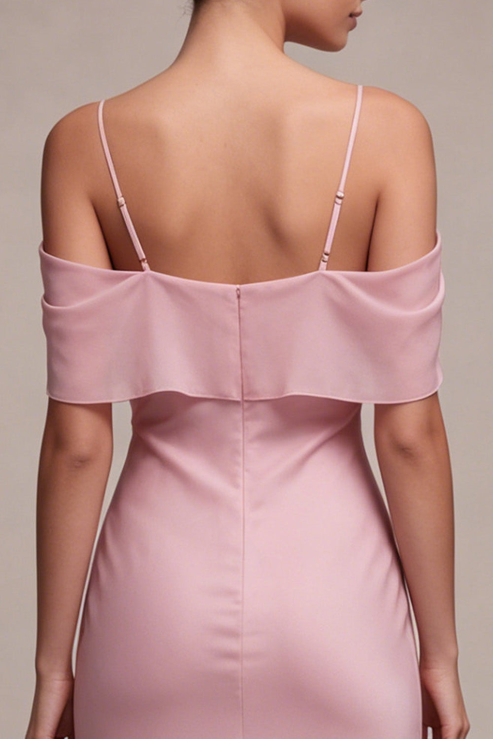 Dark Pink Chiffon Cold Shoulder Mermaid Long Wedding Guest Dress