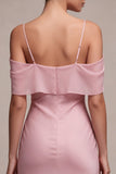 Dark Pink Chiffon Cold Shoulder Mermaid Long Wedding Guest Dress