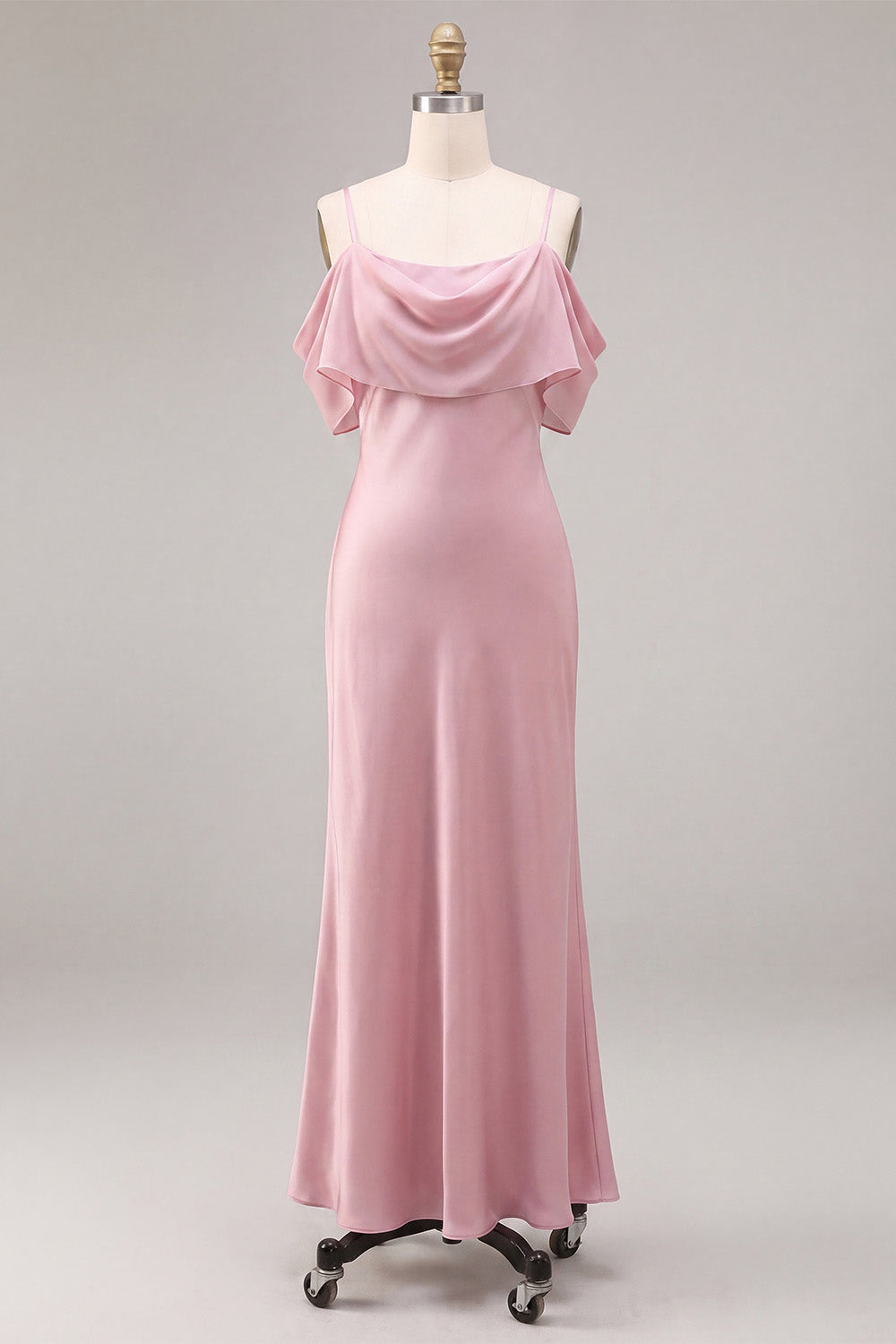 Dark Pink Chiffon Cold Shoulder Mermaid Long Wedding Guest Dress