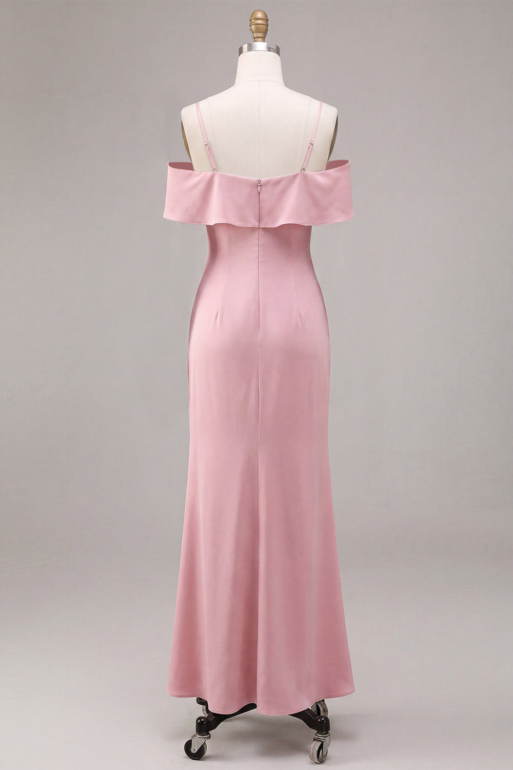 Dark Pink Chiffon Cold Shoulder Mermaid Long Wedding Guest Dress