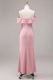 Dark Pink Chiffon Cold Shoulder Mermaid Long Wedding Guest Dress