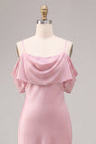 Dark Pink Chiffon Cold Shoulder Mermaid Long Wedding Guest Dress