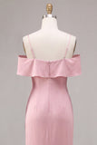 Dark Pink Chiffon Cold Shoulder Mermaid Long Wedding Guest Dress