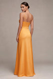Light Yellow Satin Sheath Long Wedding Guest Dress with Slit