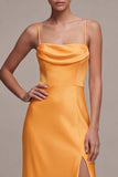 Light Yellow Satin Sheath Long Wedding Guest Dress with Slit