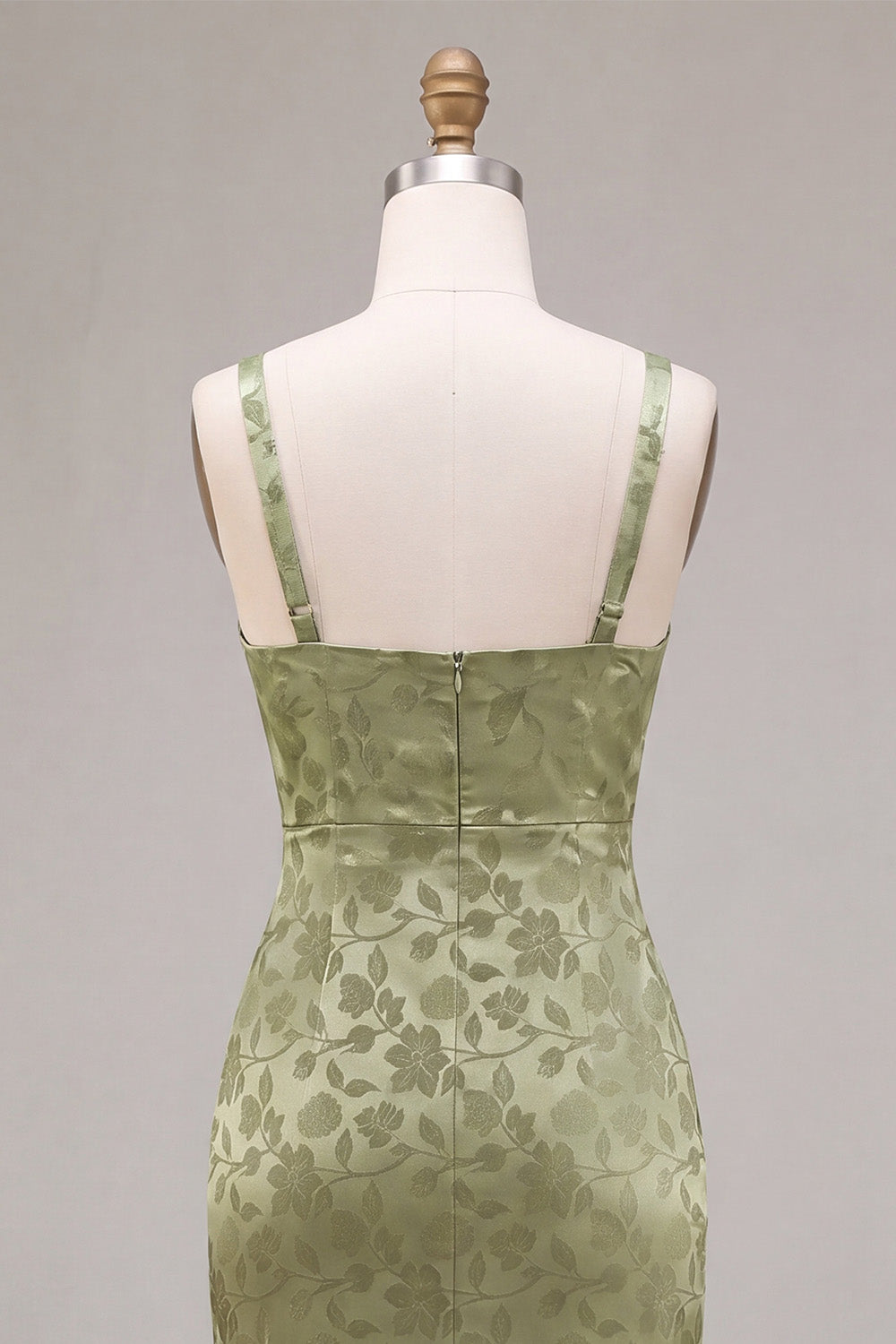 Floral Light Green Sheath Maxi Wedding Guest Dress with Back Slit