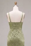 Floral Light Green Sheath Maxi Wedding Guest Dress with Back Slit