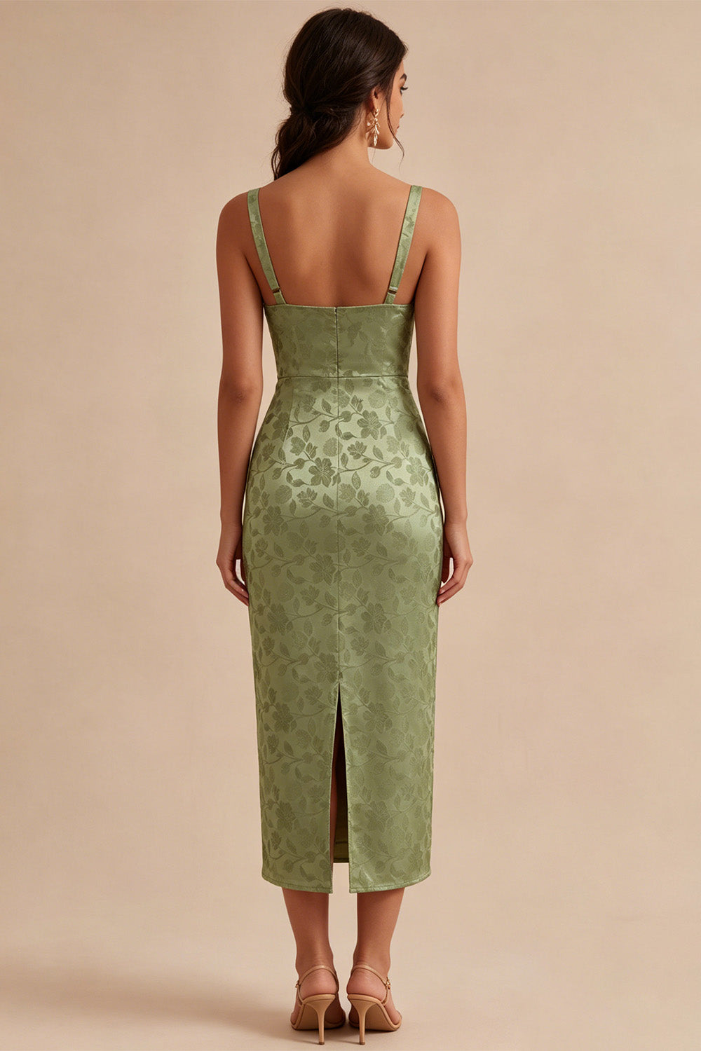 Floral Light Green Sheath Maxi Wedding Guest Dress with Back Slit