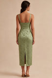 Floral Light Green Sheath Maxi Wedding Guest Dress with Back Slit
