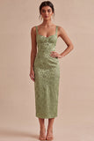 Floral Light Green Sheath Maxi Wedding Guest Dress with Back Slit