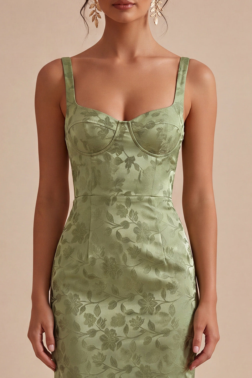 Floral Light Green Sheath Maxi Wedding Guest Dress with Back Slit