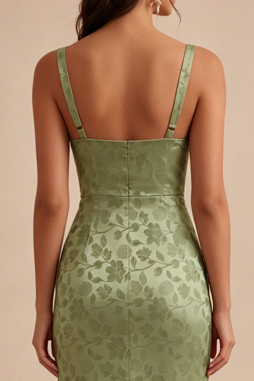 Floral Light Green Sheath Maxi Wedding Guest Dress with Back Slit